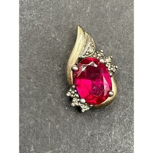 Signed AU 925 Sterling Silver 10k Gold Ruby & Diamond Accent Charm Pendant 1.68g